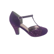 Banned Retro Purple Glitter Dahlia T-Bar Heels