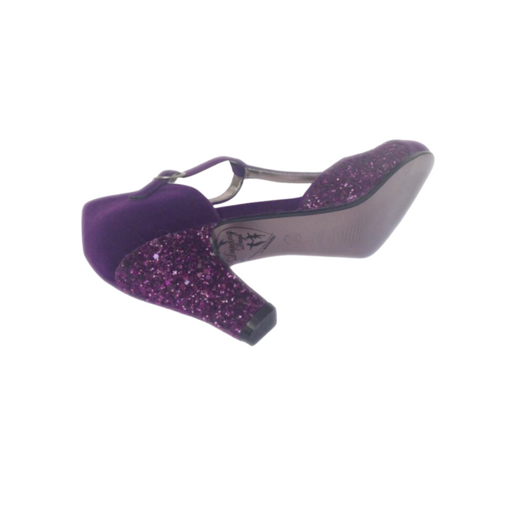 Banned Retro Purple Glitter Dahlia T-Bar Heels